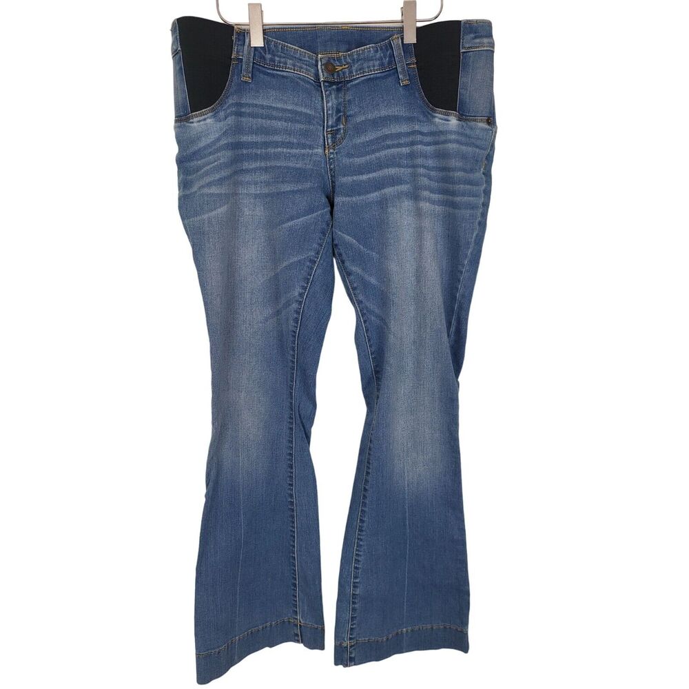 Liz Lange Maternity Jeans Medium Womens Flare‎ Leg Elastic Waistband Light Wash